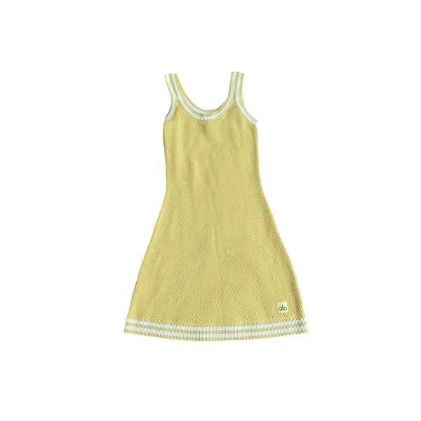 Alo Yoga Tennis Club Sweater Knit Dress White/Warm Butter Yellow Size XXs RARE - Image 5