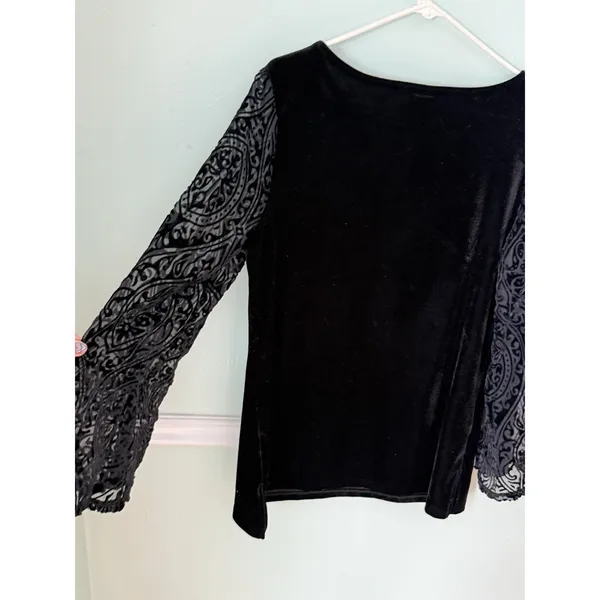Y2K Velvet Bell Lace Sleeve Top‎ Womens L Whimsigoth Goblincore Fairy Goth Lace - Image 7