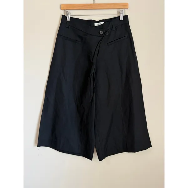 COS Wide Leg Culottes Women 4 Black Linen Blend Crop Pants - Image 2