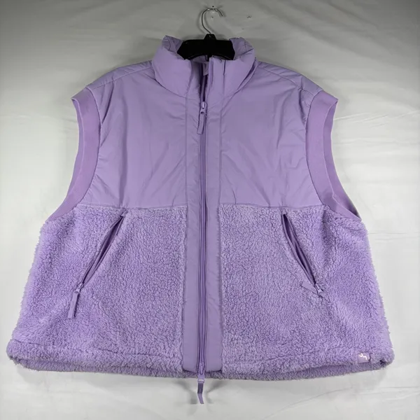 JoyLab Womens Mixed Media Sherpa Fleece Puffer Vest Purple Large New Winter Chic - Image 2
