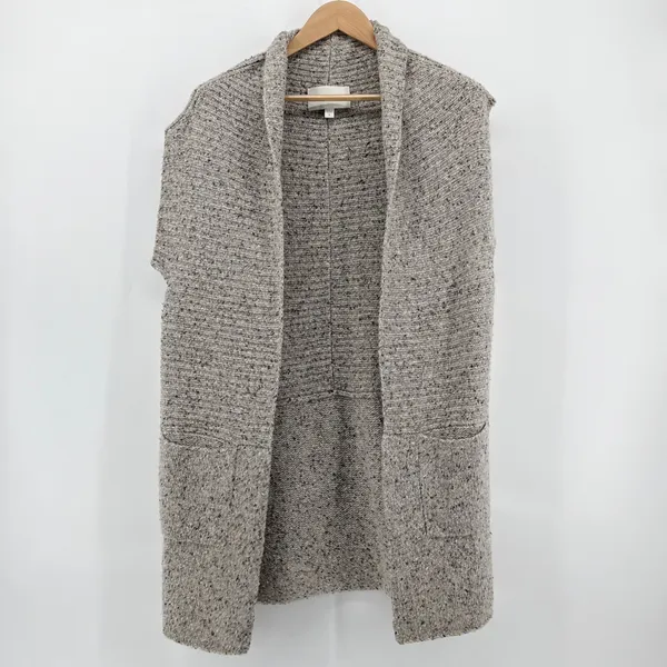 Brochu Walker 100% Cashmere Noah Wrap Open Cardigan Vest SM Earthen‎ Tweed Gray - Image 2