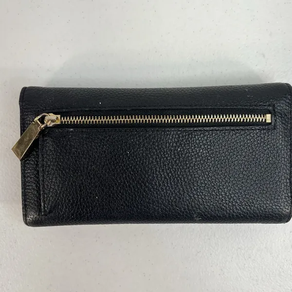 MICHAEL‎ KORS Envelope Wallet Large Black Pebble Leather Tri-Fold Gold Tone Logo - Image 5