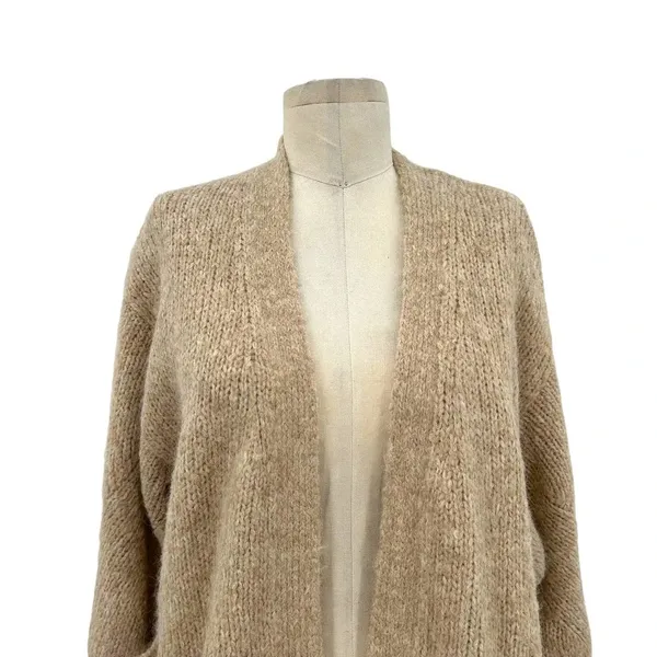 Aritzia Wilfred Free Tan Open Front Fuzzy Chunky‎ Cardigan Alpaca Wool Size XS - Image 2
