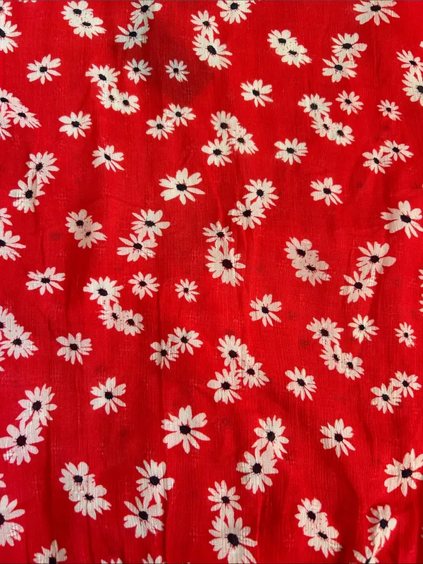 American Eagle red floral crop V faux wrap, ruffle short sleeve BoHo blouse M - Image 9