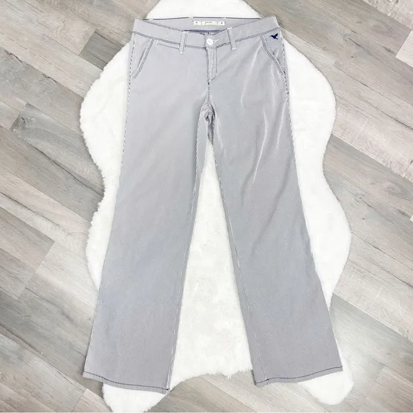 Grane Y2K Seersucker Stripe Low Rise Wide Leg Trouser Pants Blue White Juniors‎ - Image 3