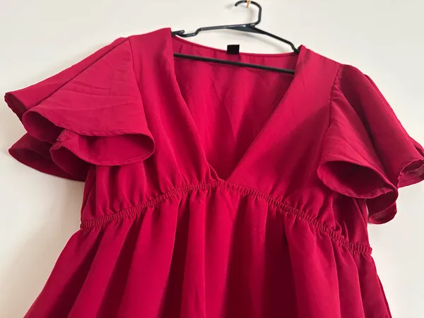 SheIn Red Flutter Sleeve Deep V Neck Fit & Flare Mini Dress L 8/10 - Image 5