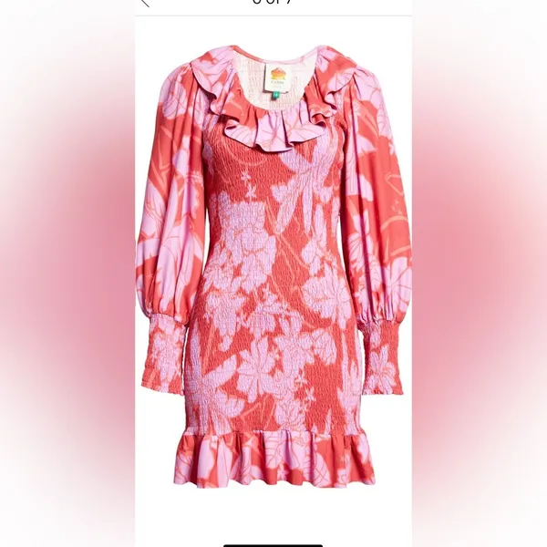 Farm Rio dress living nature pink red women’s medium long‎ puff sleeve - Image 5