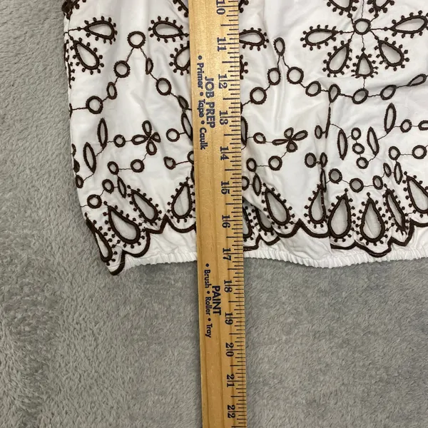 Madewell Top Womens XS Embroidered Sleeveless Bubble Poplin White Brown NZ529 - Image 4