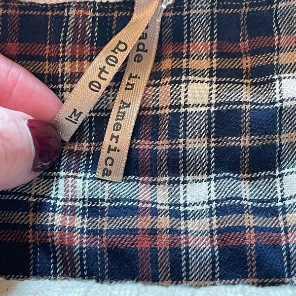 Pete Cream Front Plaid‎ Back Slub Cotton Top M - Image 6
