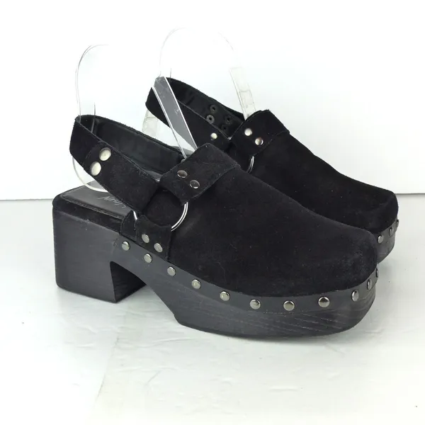 Nasty Gal Slingback Platform Clogs 37 EU Black Suede Studded Square Toe Goth Y2K - Image 3