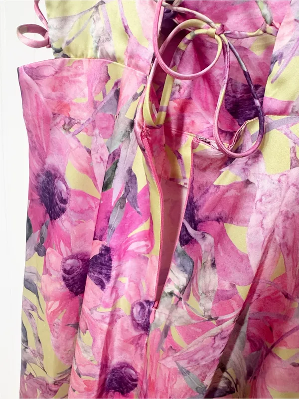 ASTR Antlia Pink Floral Spaghetti Strap Midi Dress Medium Wedding Guest Formal - Image 11