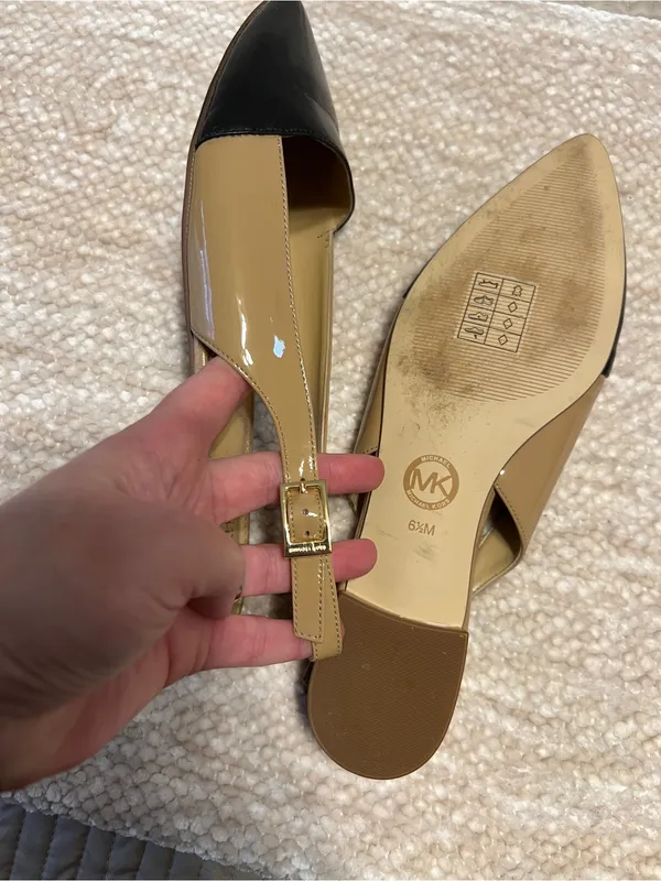 Michael Kors Classic Two-Tone Pointed Toe Slingback Flats - Black and Tan - Image 2