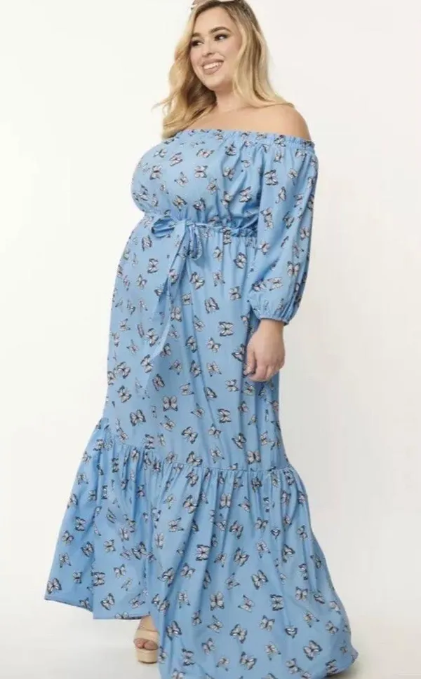Unique Vintage Blue & Butterflies PLUS SIZE Sweet Escape Maxi Dress NWT | 2XL - Image 3