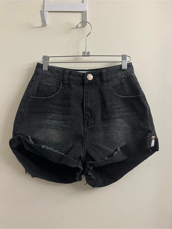 One x One Teaspoon Black Anchor Bandits Denim Shorts Size 24 - Image 2