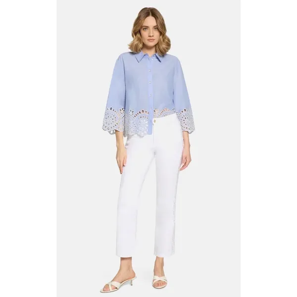 Chelsea & Theodore Light Blue Eyelet Embroidered Cotton Button Up Shirt M - Image 3
