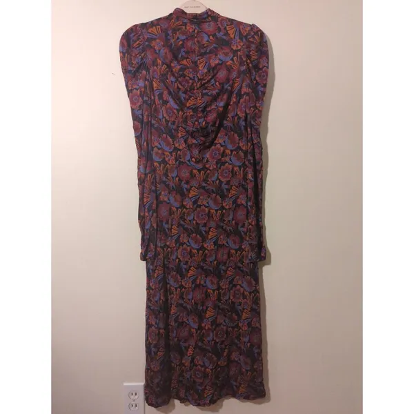 RTR Tanya Taylor Zoe Red Floral Ruched Mock Neck Long Sleeve Maxi Dress Sz Small - Image 3