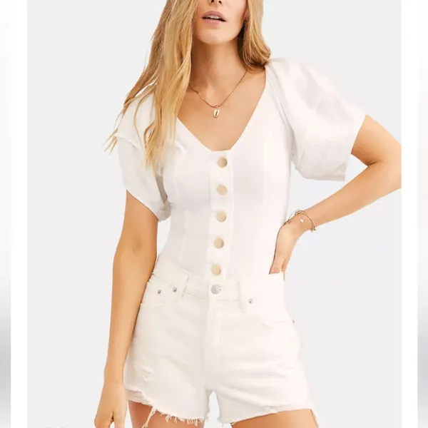 Free People Puff Sleeve Not Basic Bodysuit Size Small - Image 4