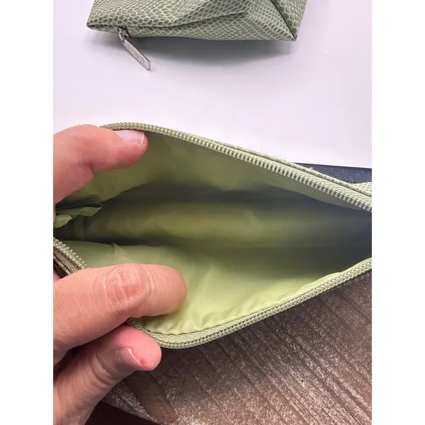 Green Snakeskin Embossed Cosmetic Bag Set Faux Leather Makeup Pouches 2 Piece - Image 9