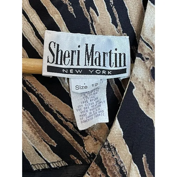 Vintage Sheri Martin Size 12 Dress Shift Sleeveless Side Slits Geometric‎ Long - Image 3