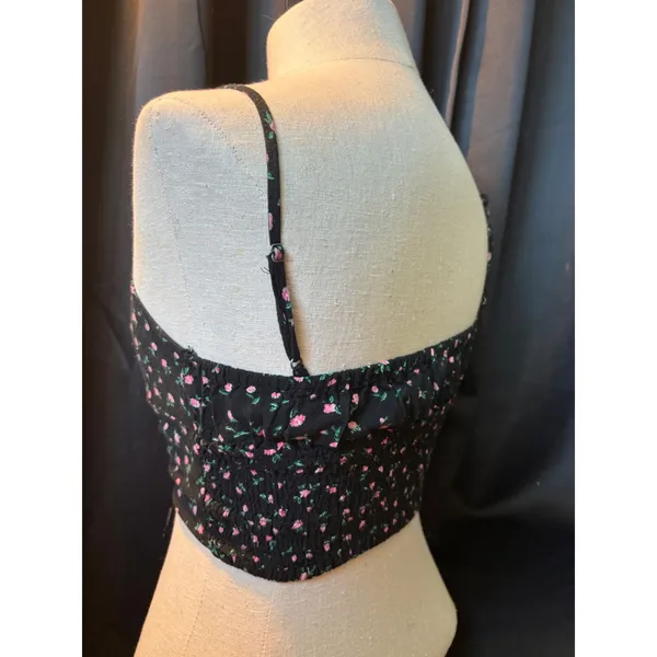 Forever 21 Black Pink‎ Floral Smocked Crop Cami Top Small - Image 4
