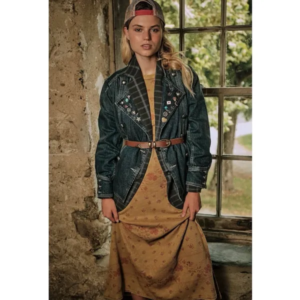 Free People Imogene Denim Officer Jacket in Ensign Wash Large Military Denim - Image 8