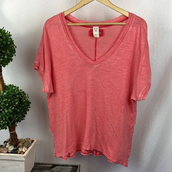 We The Free People Linen Blend Red Short Sleeve Tee T Shirt Top S - Image 2