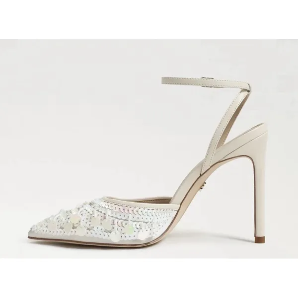 Sam Edelman Avril Pump Womens Ivory Sequin Ankle Strap Stiletto Heel Size 8.5 - Image 3