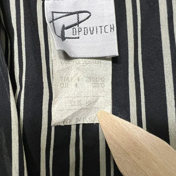 Popovitch Vintage Striped Sheer Top Midi Dress Black White‎ Gold Button Size 10 - Image 3