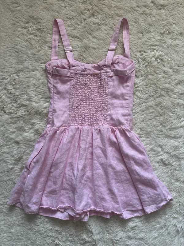 Abercrombie & Fitch Dress 100% Linen Drop Waist Mini Built In Shorts Pink Sz L - Image 3