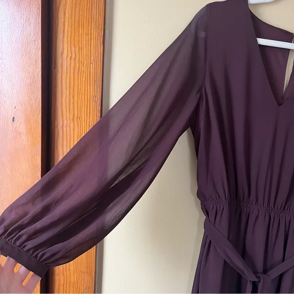 Elegant Deep Purple Sheer Long-Sleeve Dress - Image 2