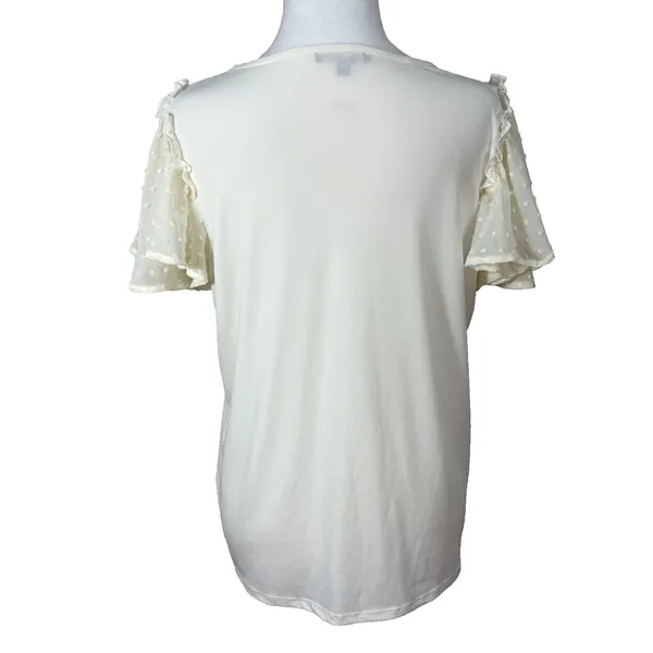 Adrianna Papell‎ Top Womens M Ivory Chiffon Flutter Sleeve Cottagecore Career - Image 3