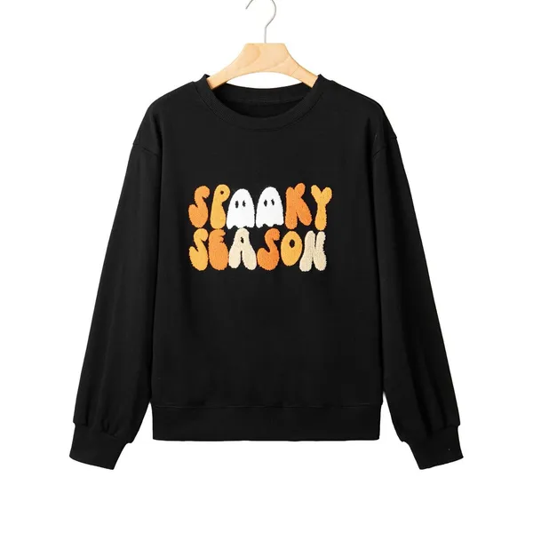 Embroidered Spooky Season Long Sleeve Round Neck Sweatshirt - Image 11