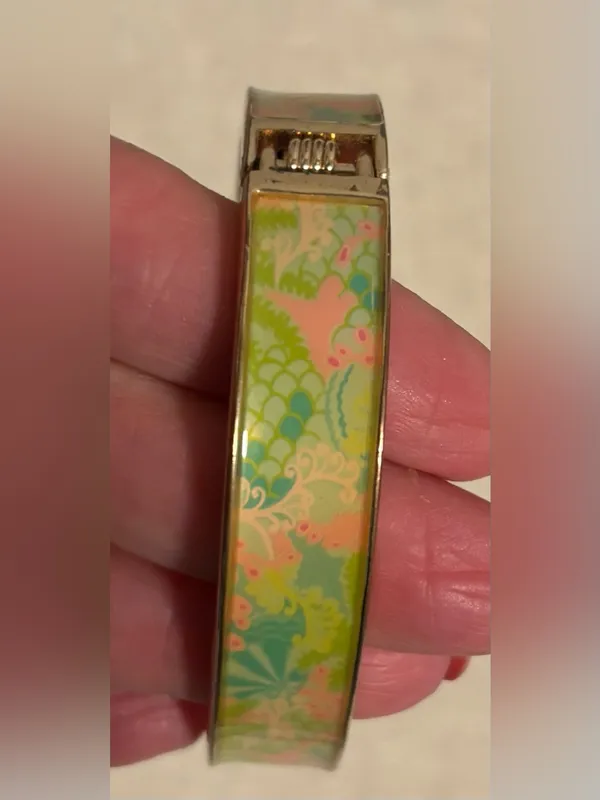 Lilly Pulitzer Colorful Floral Print Gold Tone Hinged Cuff Bracelet - Image 7