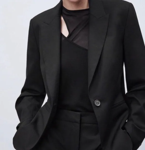 Zara Single Breasted Black Long Classic Fit Blazer Jacket Shoulder Pads Size 10 - Image 14