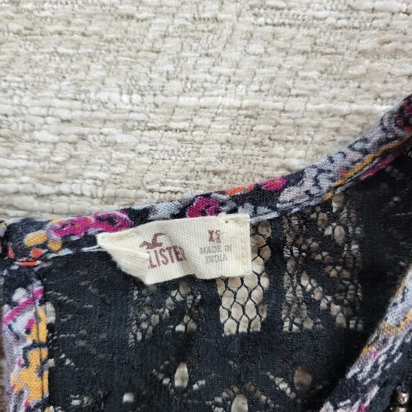 Hollister Babydoll Tank Dress XS Black Paisley Lace Sequin Beaded Swing Boho - Image 3