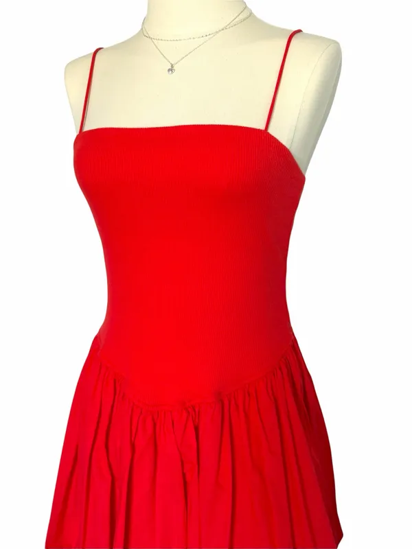 GB Gianni Bini NWT Sz M Red Ribbed Knit Drop Waist Balloon Hem Mini Dress Y2K - Image 2