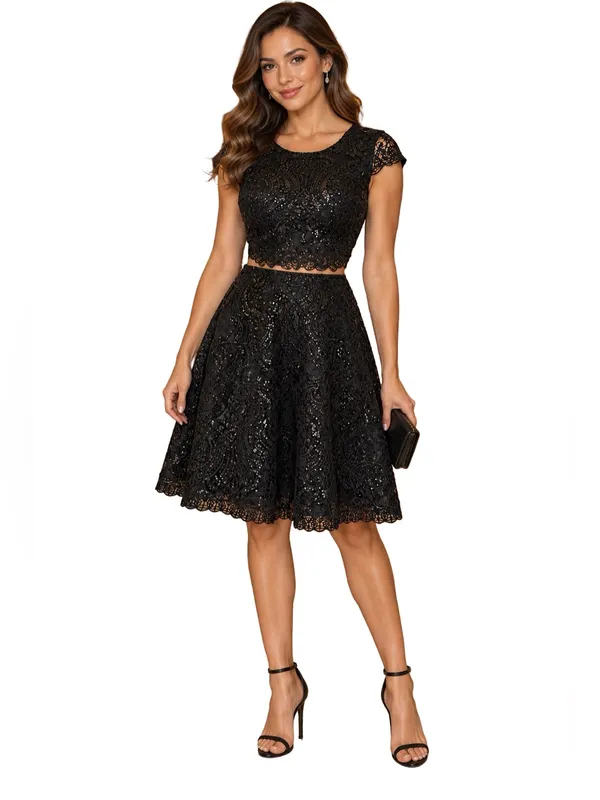 NWT Macy Black Sequin Lace Mini cutout Dress 7 S Whimsigoth Coquette Semi Formal - Image 3