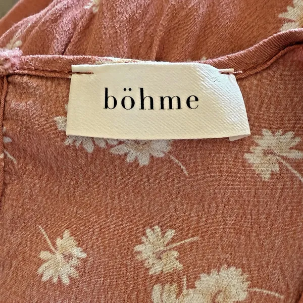 Bohme Cottagecore Short Sleeve Midi Dress Peach Floral Daisy Womens Small - Image 3