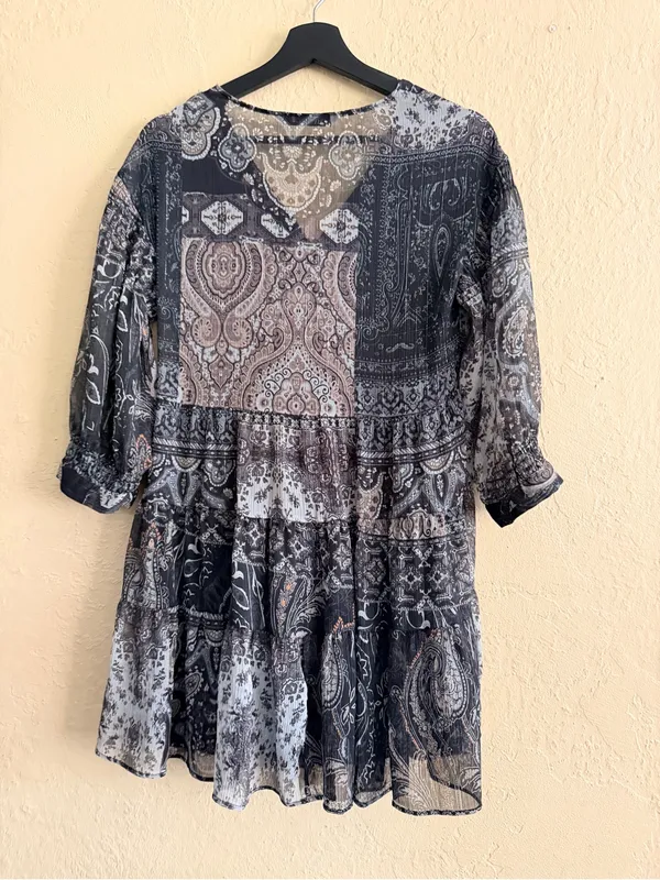Zara Black Gray Paisley Tiered Mini dress - Image 2