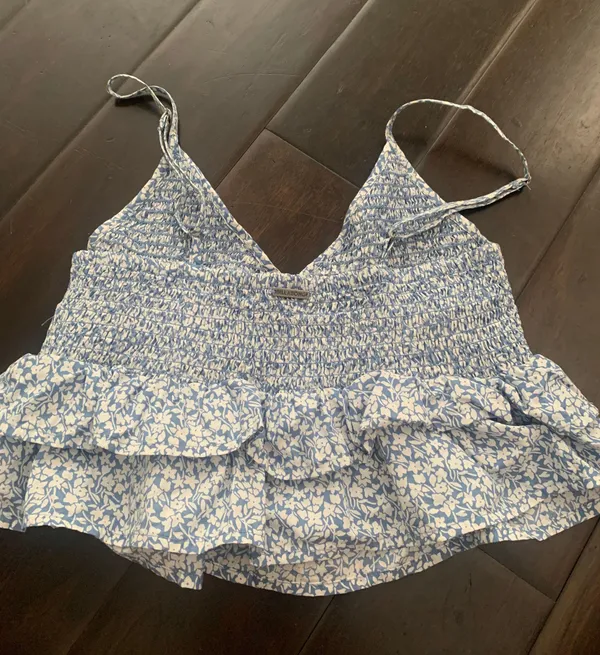 women’s blue & white ruffly blouse - Image 2