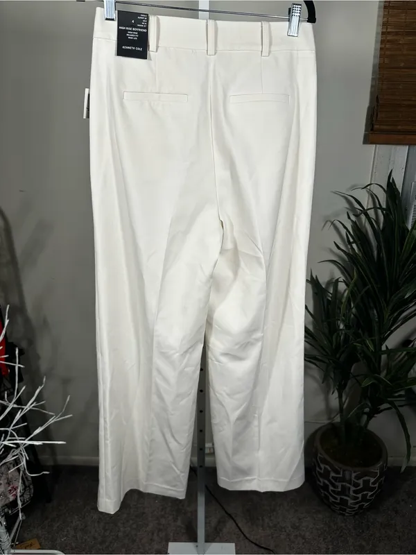 J124. Kenneth Cole- High-Rise Pleated Wide-Leg Pants - Cream - Image 5