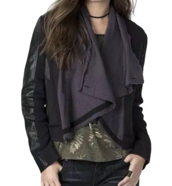 Miss Me Womens Jacket Small Dark Gray Black Mixed Media Faux Leather Moto Biker - Image 4