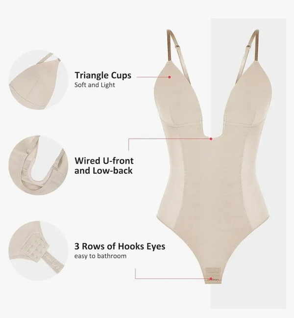 Feelingirl Thong Shapewear Bodysuit for Women Tummy Control Body Shaper U Plunge Fajas Colombianas Waist Trainer Corset - Image 3