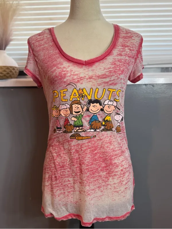 Peanuts Snoopy Pink Burnout Baseball Graphic Tee Size M Y2K - Image 4