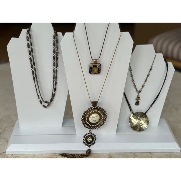 Bronze & Gold Multi-Style Pendant Necklace Set- 5 piece set - Image 8
