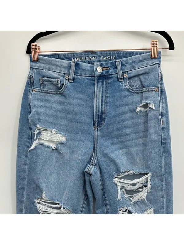 AE Curvy High-Rise Ripped Distressed Stretch Ankle Mom Jeans Size 4 / 27 - Image 2