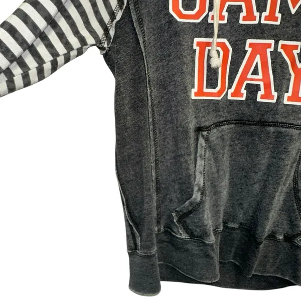 MV Sport Game Day Hoodie Medium Gray Striped Sleeve Pullover Graphic Sweatshirt‎ - Image 2