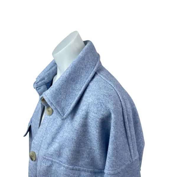 H&M Women's Blue Marled Collared Long Sleeve Button Down Shacket Coat Jacket M - Image 4