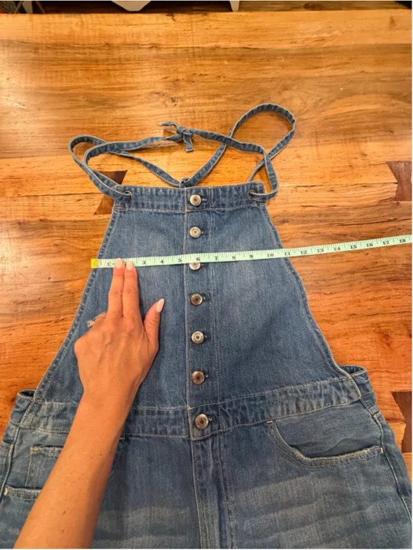American Eagle Denim Romper Shortalls Halter Neck Button Front Blue Medium - Image 9