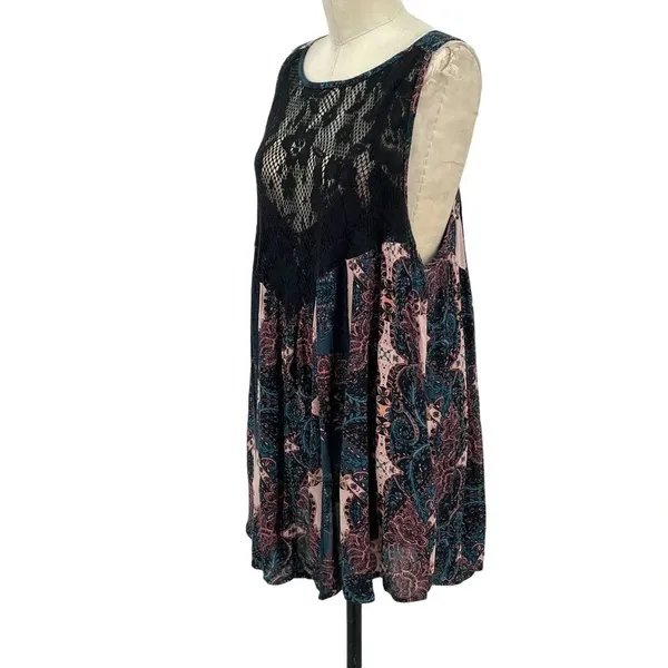 Free People Count Me In Trapeze Tunic Top Black Lace Pink Size Small‎ - Image 7